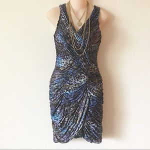 Cache Animal Print Ruched Wiggle Dress